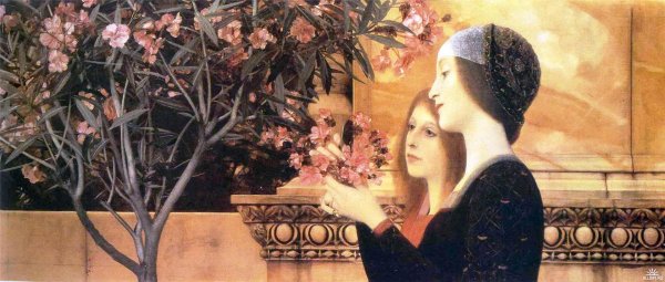 Main Product Photo of Two Girls with an Oleander Painting by Gustav Klimt
