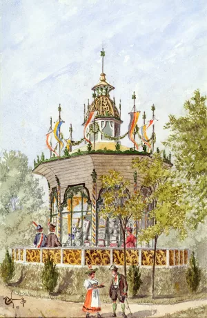 Der Gabentempel des Wiener Schutzenfestes von 1898 Oil painting by Gustav Korompay