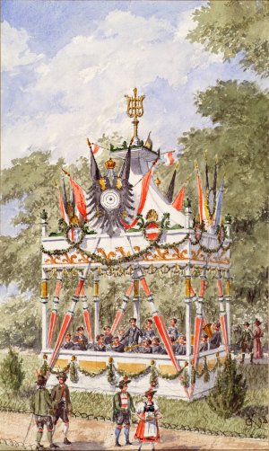 Der Musikpavillion des Wiener Schutzenfestes von 1898 by Gustav Korompay Oil Painting