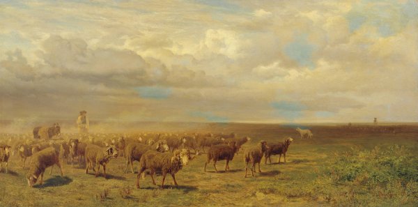 Schafherde in der Puszta  by Gustav Ranzoni - Hand-Painted Oil Painting Reproduction
