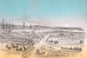 Bird's Eye View of Vancouver W.T. 1854 Oil painting by Gustav Sohon