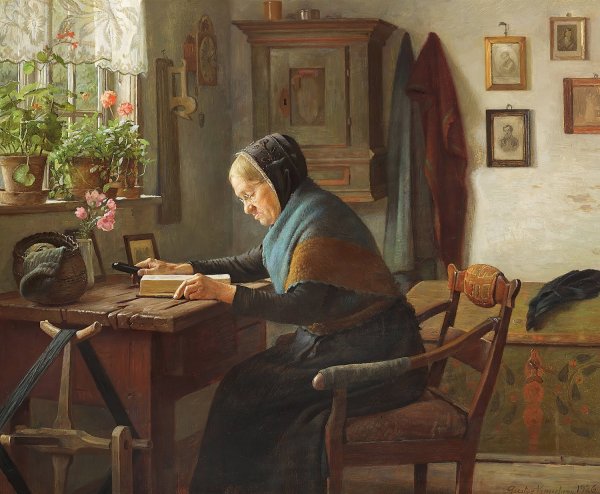 Main Product Photo of Karen Marie laeser i sin Bibel  Painting by Gustav Vermehren