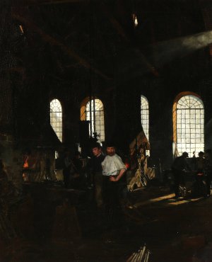 Smede i vaerkstedet by Gustav Vilhelm Blom Oil Painting