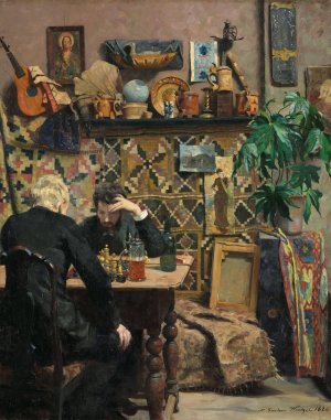 Chess palyers by Gustav Wentzel Oil Painting