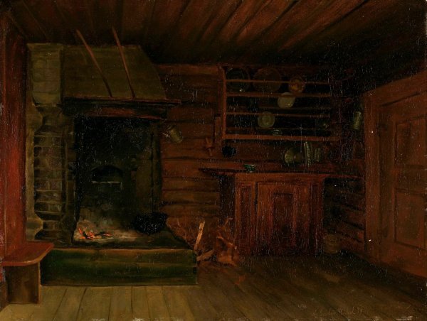 Kitchen with Fireplace  by Gustav Wentzel - Hand-Painted Oil Painting Reproduction