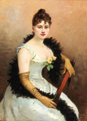 Society Lady with Feather Boa by Gustav Wertheimer Oil Painting