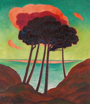 Kiefern mit roter Wolke by Gustav Wunderwald Oil Painting