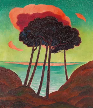 Kiefern mit roter Wolke by Gustav Wunderwald Oil Painting