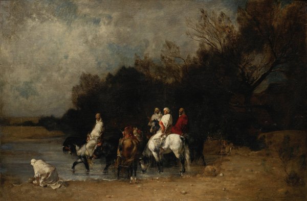 Horse Riders By The River  by Gustave-Achille Guillaumet - Hand-Painted Oil Painting Reproduction