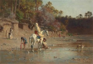 On the bank of the El Kantara river by Gustave-Achille Guillaumet Oil Painting