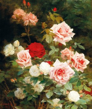 A Rose Garden by Gustave Bienvetu Oil Painting