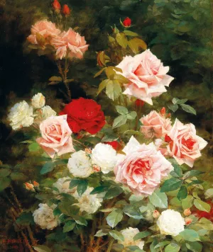 A Rose Garden by Gustave Bienvetu Oil Painting