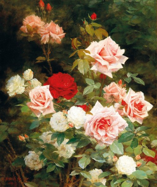 A Rose Garden  by Gustave Bienvetu - Hand-Painted Oil Painting Reproduction