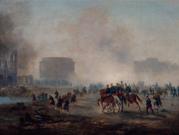 La Rotonde de la Villette cernee par les troupes versaillaises  by Gustave Boulanger - Hand-Painted Oil Painting Reproduction