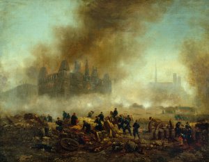 L'Hotel de Ville incendie, assailli par les troupes de Versailles by Gustave Boulanger Oil Painting