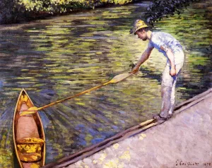 Boater Pulling on His Perissoire by Gustave Caillebotte - Oil Painting Reproduction