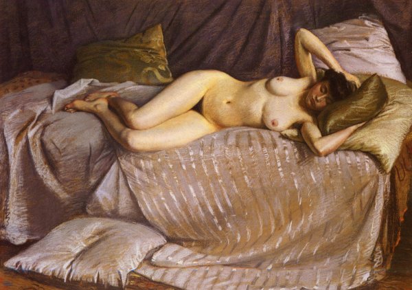 Main Product Photo of Femme Nue Etendue Sur Un Divan Painting by Gustave Caillebotte