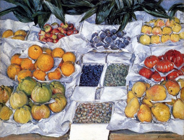 Main Product Photo of Fruit Displayed On A Stand Painting by Gustave Caillebotte