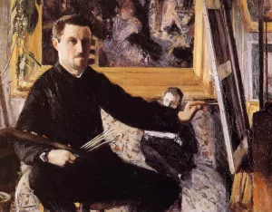 Self Portrait with Easel by Gustave Caillebotte - Oil Painting Reproduction