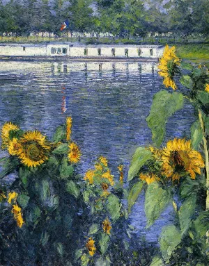 Sunflowers on the Banks of the Seine by Gustave Caillebotte - Oil Painting Reproduction