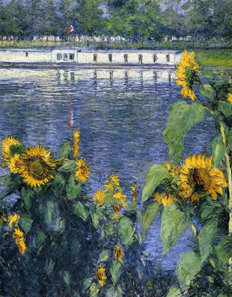 Sunflowers on the Banks of the Seine by Gustave Caillebotte - Hand-Painted Oil Painting Reproduction