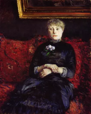 Woman Sitting on a Red-Flowered Sofa by Gustave Caillebotte Oil Painting