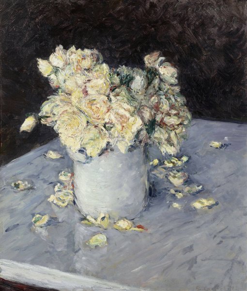 Yellow Roses in a Vase  by Gustave Caillebotte - Hand-Painted Oil Painting Reproduction