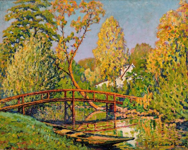Perigny, pont sur l'Yerres  by Gustave Cariot - Hand-Painted Oil Painting Reproduction