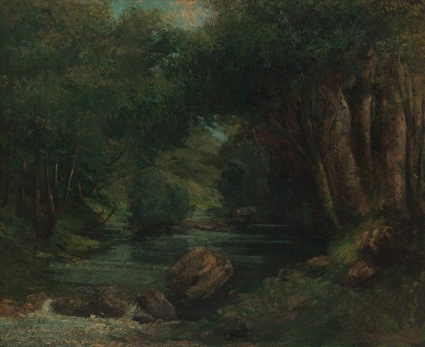 A Brook in the Forest  by Gustave Courbet - Hand-Painted Oil Painting Reproduction