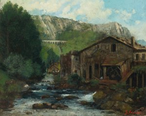 A Mill In A Rocky Landscape by Gustave Courbet Oil Painting