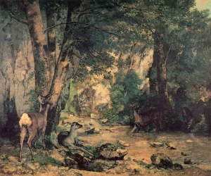 A Thicket of Deer at the Stream of Plaisir-Fountaine Oil painting by Gustave Courbet