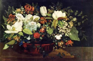 Basket of Flowers by Gustave Courbet - Oil Painting Reproduction