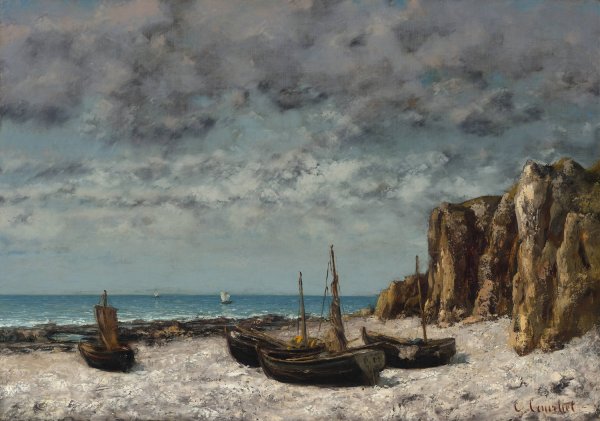Boats on a Beach,Etretat  by Gustave Courbet - Hand-Painted Oil Painting Reproduction