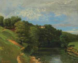 Chateau Au Bord De La Riviere by Gustave Courbet Oil Painting