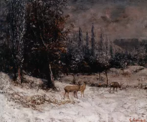 Chevreuils dans la Neige by Gustave Courbet Oil Painting