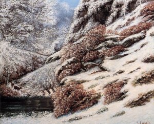 Deer in a Snowy Landscape by Gustave Courbet Oil Painting