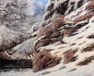 Deer in a Snowy Landscape by Gustave Courbet Oil Painting