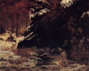 Deer in the Snow by Gustave Courbet Oil Painting