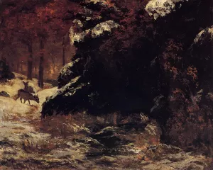 Deer in the Snow by Gustave Courbet Oil Painting