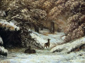 Deer Taking Shelter in Winter by Gustave Courbet - Oil Painting Reproduction