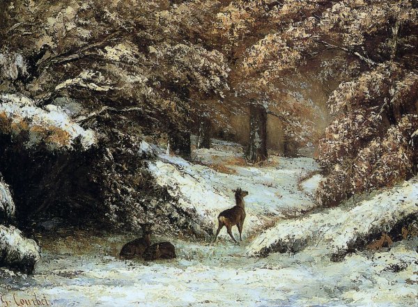 Main Product Photo of Deer Taking Shelter in Winter Painting by Gustave Courbet