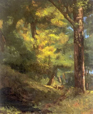 Deux Chevre Uils Dans la Foret painting by Gustave Courbet