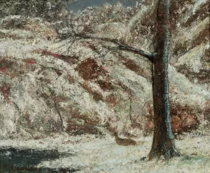 Fawn in the snow in the woods by Gustave Courbet Oil Painting