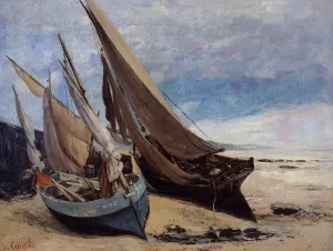 Fishing Boats on the Deauville Beach by Gustave Courbet - Oil Painting Reproduction