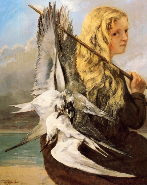 Main Product Photo of Girl with Seagulls, Trouville Painting by Gustave Courbet