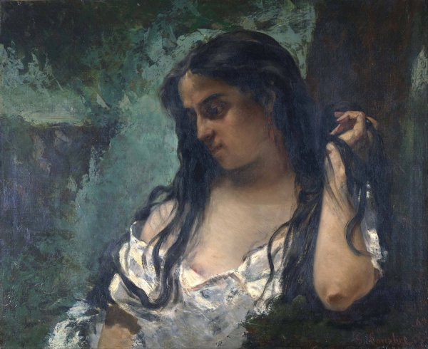 Gypsy In Reflection by Gustave Courbet - Hand-Painted Oil Painting Reproduction