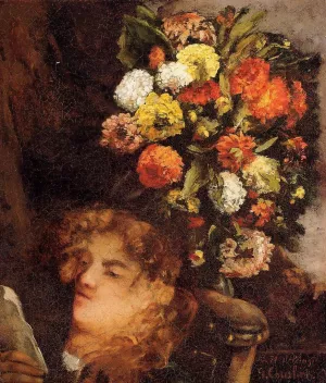 Head of a Woman with Flowers by Gustave Courbet - Oil Painting Reproduction