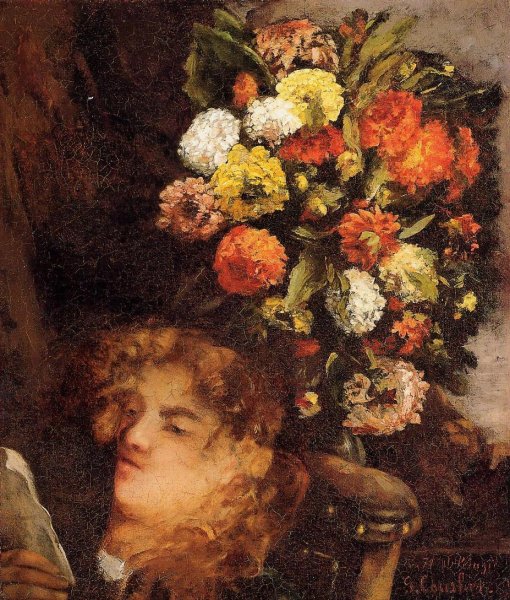 Head of a Woman with Flowers by Gustave Courbet - Hand-Painted Oil Painting Reproduction