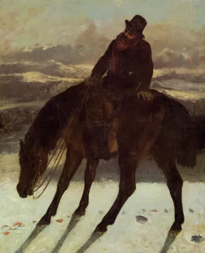 Hunter on Horseback, Redcovering the Trail painting by Gustave Courbet