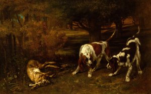 Hunting Dogs with Dead Hare by Gustave Courbet Oil Painting